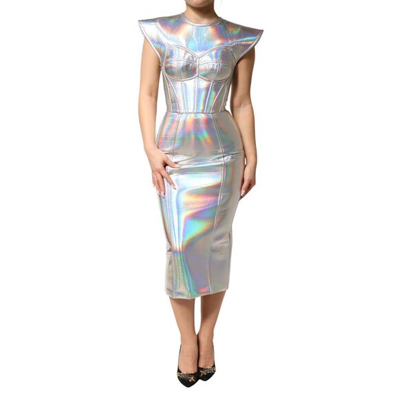 Dolce & Gabbana Silver Iridescent Bodycon Sheath Midi Women's Dress